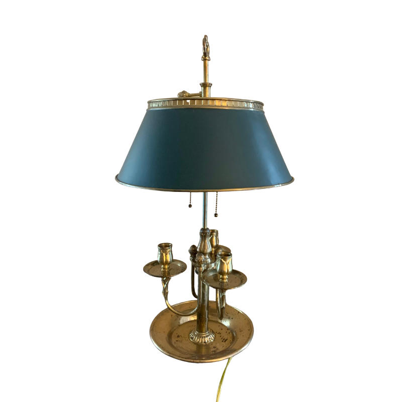 Chapman Solid Brass Bouillotte Lamp with Dark Green Brass Tole Shade