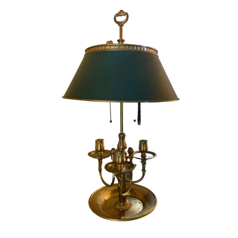 Chapman Solid Brass Bouillotte Lamp with Dark Green Brass Tole Shade