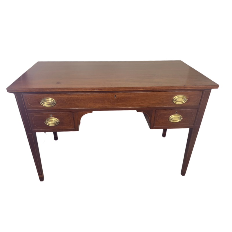 Biggs Mahogany String Inlay Federal Three Drawer Desk