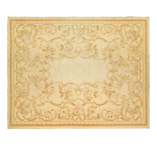Golden Yellow Floral Aubusson Style Wool Rug