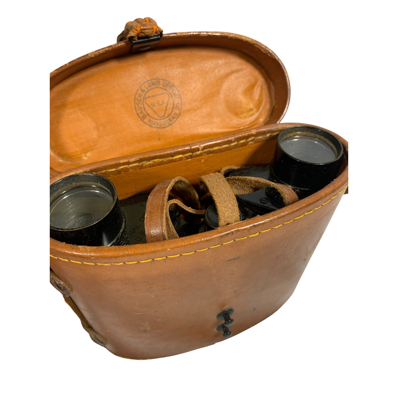 US Army Signal Corps Bausch and Lomb Binoculars with Leather Compass Case